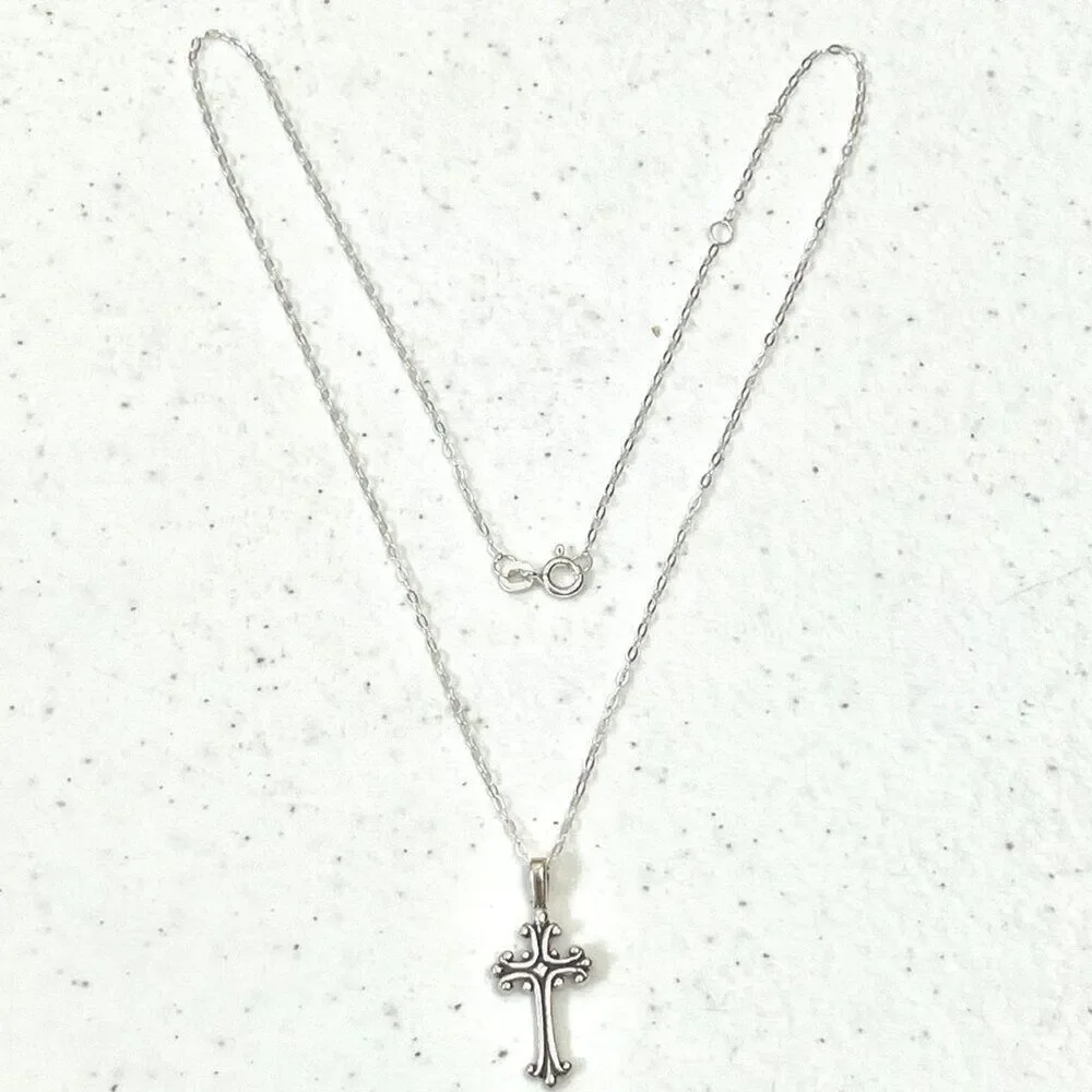 Sterling Silver Cross Necklace USA Made Pendant 925 28x12.5mm 18in Cable Chain